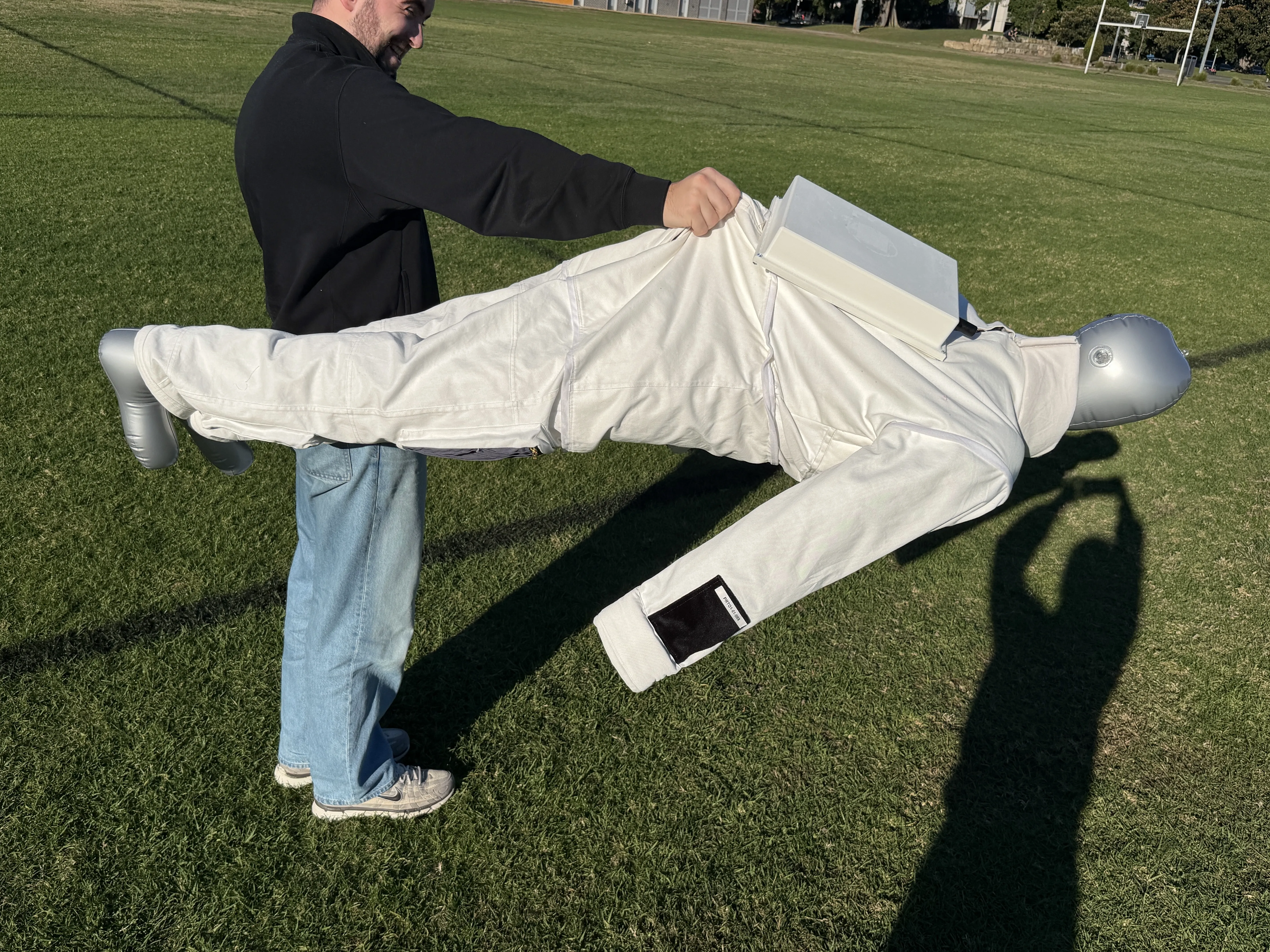 SYNHUM full-body surrogate deployed in field-deployable configuration outside the laboratory