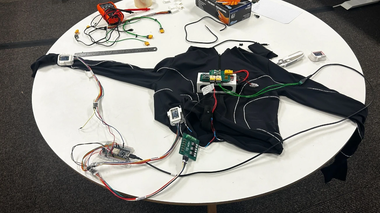 SYNHUM surrogate instrumented and configured in a laboratory setting ahead of a range-of-motion campaign